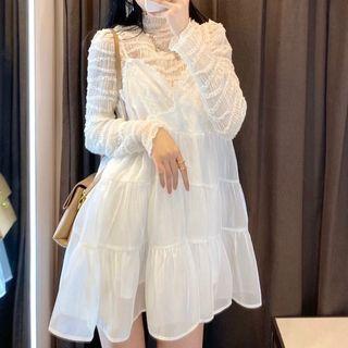 Long-sleeve Lace Top / Strappy A-line Dress