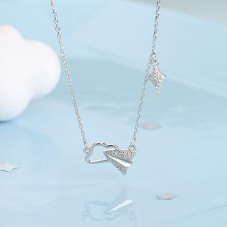 925 Sterling Silver Rhinestone Necklace Ns470 - Silver - One Size