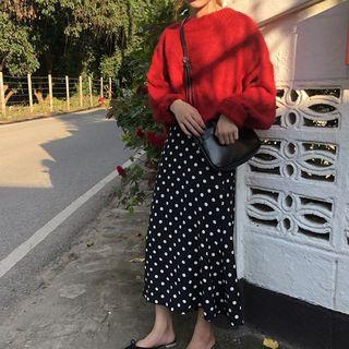 Crew-neck Sweater / Dotted Midi Skirt