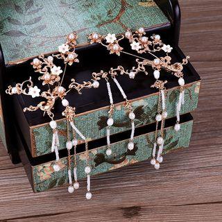 Wedding Set: Traditional Chinese Necklace + Fringed Hair Clip Gold - One Size