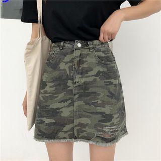 Camouflage Denim Skirt