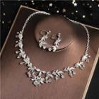 Set: Wedding Rhinestone Necklace + Earring Necklace & Clip-on Earring - White - One Size