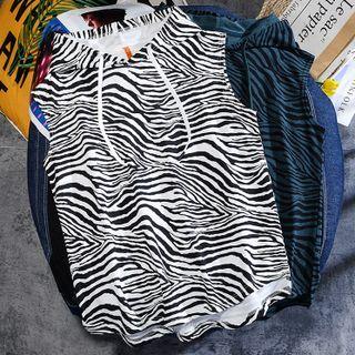 Sleeveless Zebra Print Hoodie