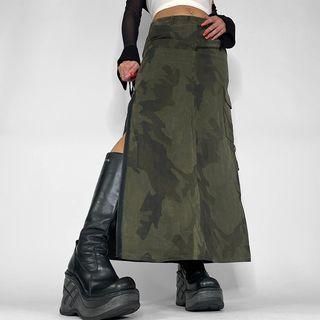 Camo Midi A-line Skirt