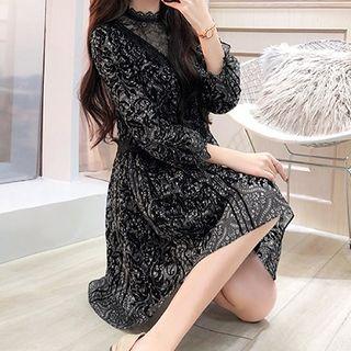 Lace Panel Printed 3/4-sleeve Dress