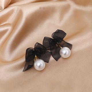 Pearl Bow Stud Earring Black - One Size