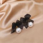 Pearl Bow Stud Earring Black - One Size