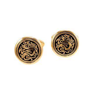 Fashion Elegant Plated Gold Dragon Totem Geometric Round Cufflinks Golden - One Size