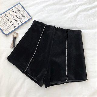 Plain High-waist Velvet Wide-leg Shorts