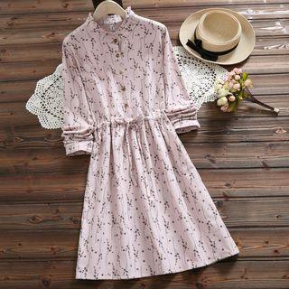 Long-sleeve Frill Collar Floral A-line Dress