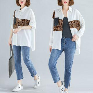 Leopard Panel Oversized Shirt