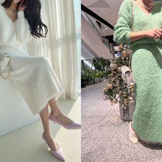 Set: Cropped Fluffy Sweater + Maxi Knit Skirt