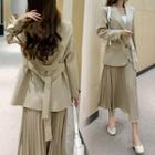 Set Of 2: Single Breasted Blazer + Pleated Midi Skirt