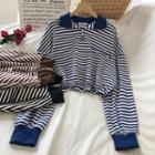 Cropped Striped Half-zip Sweatshirt