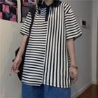 Short Sleeve Striped Oversized Polo Shirt Stripe - One Size