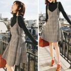 Turtleneck Knit Top / Sleeveless A-line Dress / Set