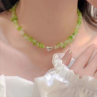 Heart Alloy Faux Gemstone Choker Green - One Size