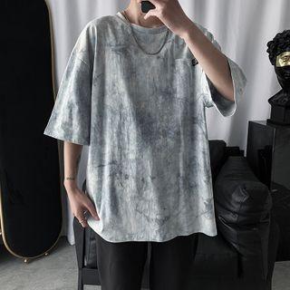 Tie Dye Elbow Sleeve Oversized Shirt