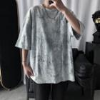 Tie Dye Elbow Sleeve Oversized Shirt