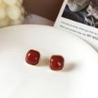 Retro Square Earring 1 Pair - Gold & Maroon - One Size