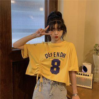 Short-sleeve Letter Print Drawstring T-shirt
