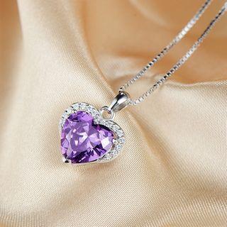 Heart Pendant Without Chain - Silver & Purple - One Size