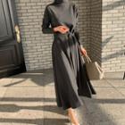 Turtleneck Long Flare Dress & Sash