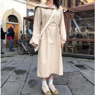 Long-sleeve Sailor Collar Midi Dress As Shown In Figure - One Size