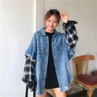 Mock-two Check Loose-fit Denim Jacket Blue - One Size
