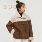 Color Block Fleece Button-up Jacket