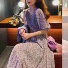 Floral Short-sleeve Ruffle Hem Midi A-line Dress