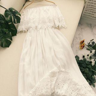 Lace Trim Off-shoulder A-line Maxi Sundress