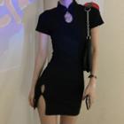 Short-sleeve Mini Bodycon Qipao Dress As Shown In Figure - One Size