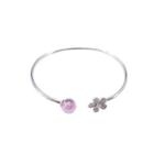 925 Sterling Silver Fashion Simple Flower Pink Imitation Pearl Open Bangle Silver - One Size