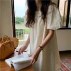 Puff-sleeve Lace Shift Dress Almond - One Size