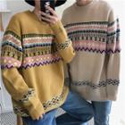 Loose-fit Ethnic-print Knit Sweater