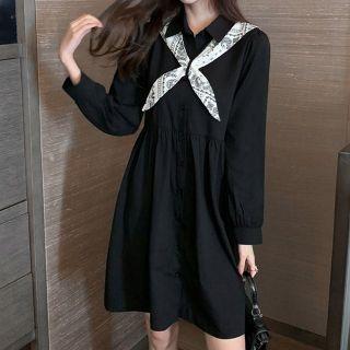 Long-sleeve Scarfed A-line Dress