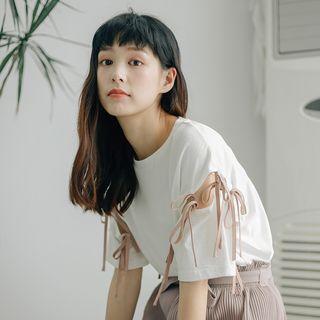 Short-sleeve Cutout Lace-up Top