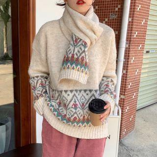 Set: Jacquard Sweater + Scarf With Scarf - Sweater - Almond - One Size