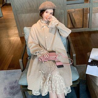 Slipdress / Lace Long-sleeve Midi A-line Dress / Single-breasted Long Coat / Set