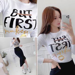 Slit-trim Letter Print Cropped T-shirt