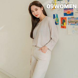 Slit-side Loose-fit Ribbed T-shirt