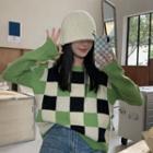 Check Sweater Green & Beige & Black - One Size