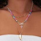 Fang Love Lettering Pendant Layered Bead Alloy Necklace Nl268 - Gold - One Size