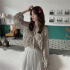 Frilled Tiered Puff Sleeve Floral Print Blouse White - One Size
