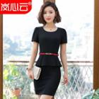 Short-sleeve Mini Peplum Dress / Belt