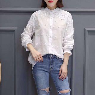 Flower Applique 3/4 Sleeve Shirt
