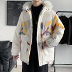 Mock-neck Printed Hooded Zip Oversize Jacket