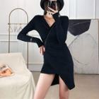 Long-sleeve Asymmetric Hem Bodycon Dress