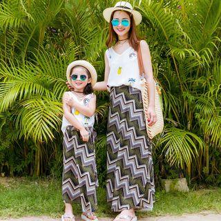 Family Matching Patch Embroidered Tank Top/ High Waist Maxi Skirt